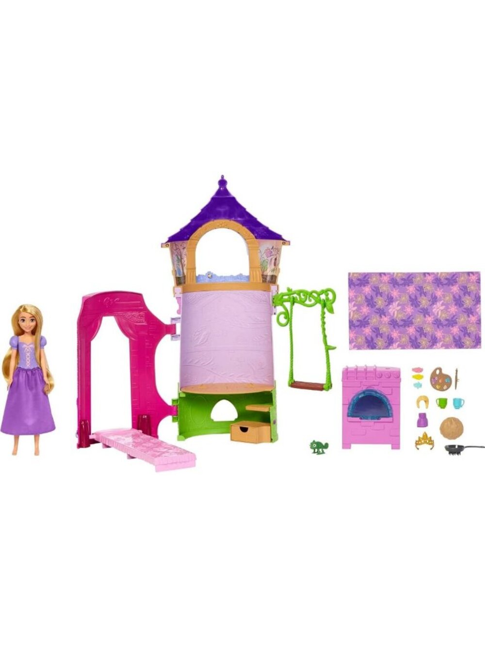 Enchanting Rapunzel Dollhouse Playset with 6 Areas, 15 Accessories & Pascal